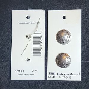 Vintage JHB International Buffalo Nickel Silver Tone Buttons #90558
